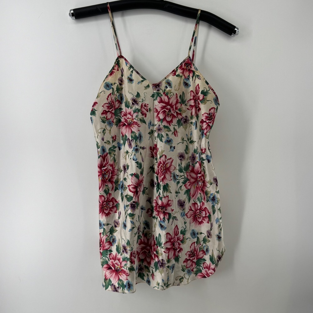 Private Luxuries Vintage Floral Satin Chemise Nightgown Cream Pink Large USA